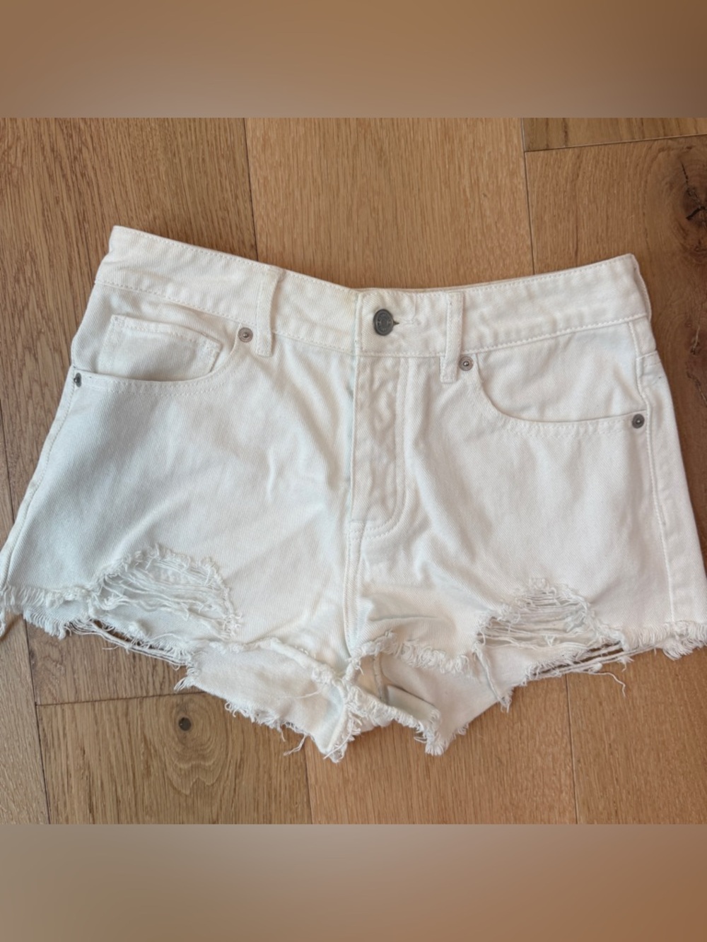 Brandy Melville White Frayed Denim Cutoff Shorts